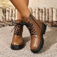 thumbnail image 4 of Lovzfmll Ankle Boots for Women, Round Toe Boots Side Zipper Lace Up Low Heel, Low Heel Round Toe Military Chunky Leather Motorcycle Boots Casual Brown Boots, 4 of 9