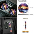 thumbnail image 7 of Yuyamidu Sunset Car Front Seat Cover Set of 12 Seaside Steering Wheel Cover Seat Belt Pads Armrest Box Mat Coconut Tree Cup Holders Trash Bag Air Vent Pocket Rear View Mirror Cover Keychain, 7 of 7