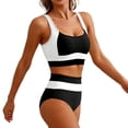 thumbnail image 2 of Women's Tankini Swim Set Patchwork V Neck Top with Adjustable Closure & Swim Bottoms, Removable Padded Outfit for Beach, 2 of 5