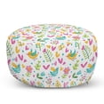thumbnail image 1 of Leaf Pouf Cover with Zipper, Hand Drawn Doodle Spring Birds on Tree Branches Pastel Hearts Leaves Dots, Soft Decorative Fabric Unstuffed Case, 30" W X 17.3" L, Multicolor, by Ambesonne, 1 of 5