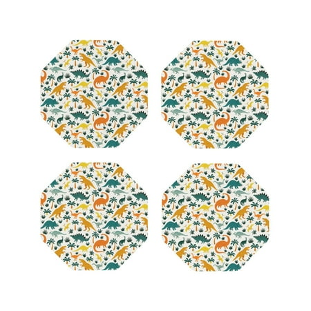 

Tideii Dinosaurs and Tropical Leaves for Leather Coasters 4 Pieces Anti-fouling and Anti-scalding Decorative Coasters Suitable for Restaurants Kitchens Coffee Shops-Octagon