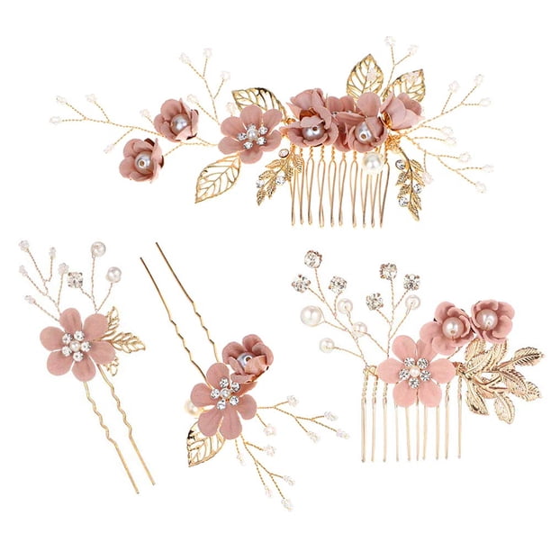 Juego de peines de moda hechos a mano de boda de 4 piezas, tocado de novia de flores, accesorios para el cabello, peine de novia con diamantes de imitación, horquilla nupcial, horquilla de boda