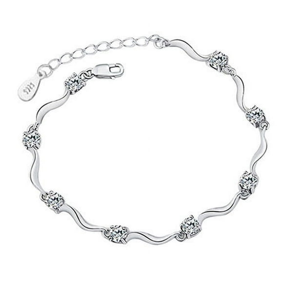 Huanledash Women 925 Sterling Silver Crystal Bamboo Chain Bracelet Fashion Jewelry