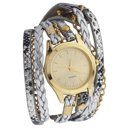 Multi Chain Wrap Watch - Lux Accessories GoldTone Metal Metallic Leather Chain Braided Wrap Watch