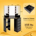 thumbnail image 5 of Corner Vanity Desk with Mirror and Lights, Makeup Vanity Table with 5 Drawers, Storage Shelves, Charging Station, Compact Vanity Dressing Table for Small Space，Black, 5 of 8