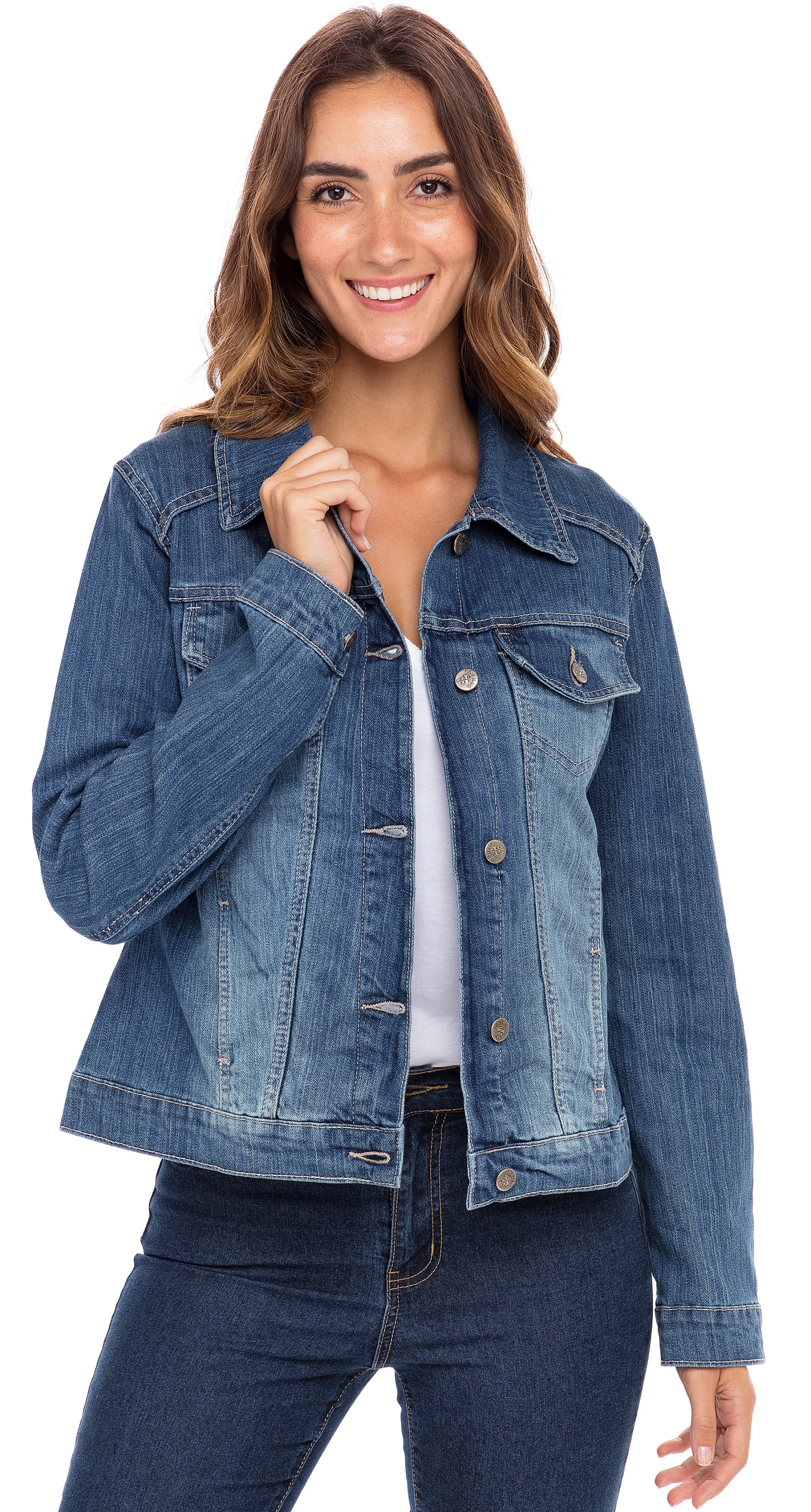 SKYLINEWEARS Women Denim Jacket Button UP Long Sleeve Ladies Stretch Trucker Jean Jackets - image 4 of 5
