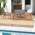 thumbnail image 4 of Gymax 4 Pieces Outdoor Furniture Set Acacia Wood Frame Sofa Set w/ Rattan Seat, 4 of 10