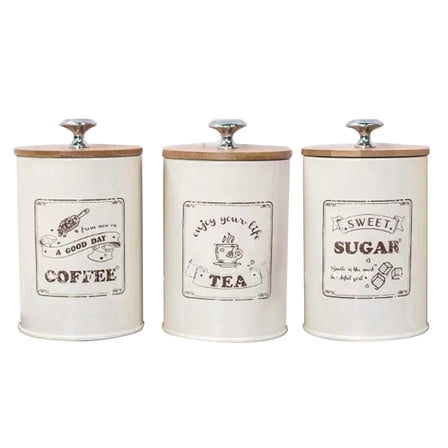 Fiocias 3-Piece Kitchen Canister Set - Coffee, Sugar, And Tea Storage Container Jar With