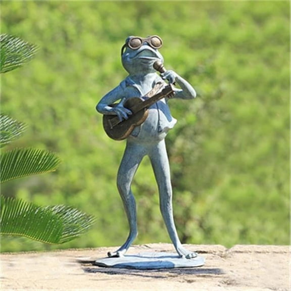 Rock Star Frog Verdigris Green Metal Garden Sculpture