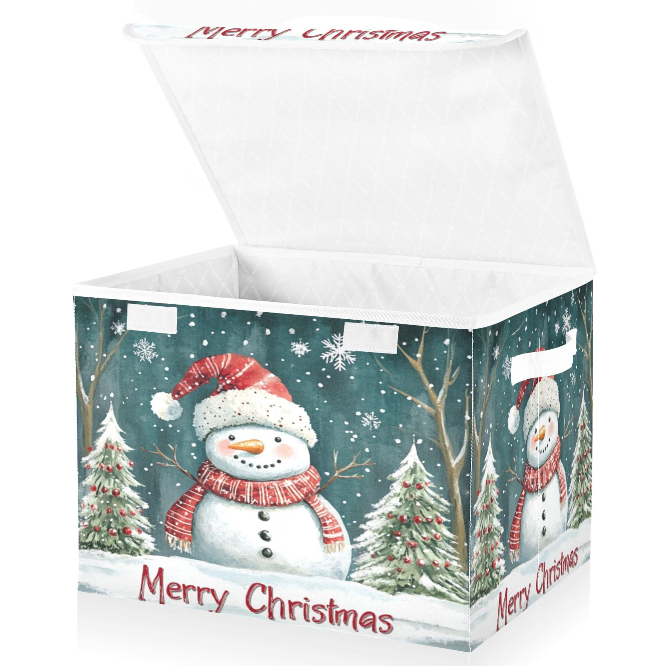 Storage Box With Lid 16.5x12.6x11.8In Foldable Stacked Household Storage Box Santa Hat Snowman Picture