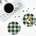 thumbnail image 4 of Fuzoiu Green White Lumberjack Plaid Print Leather Coasters Set,Drink Coasters Set of 4,for Tabletop Protection, Durable PVC Coasters,Home Décor and Housewarming Gift-Round Shape, 4 of 6