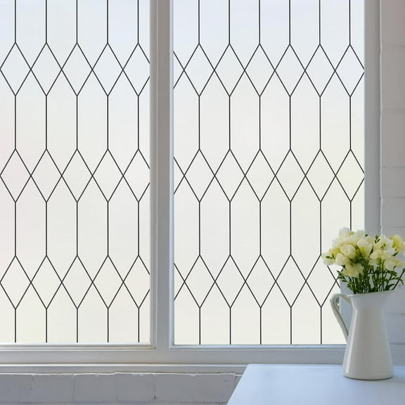 YSTDHL Window Privacy Film Frosted Glass Window Clings Decorative Bathroom Home Door Sun Blocking Window Tint Moroccan Lattice Day and Night Static Cling Removable Coverings(Pure)