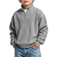 thumbnail image 2 of Cethrio Boys Zip up Sweatshirts, Long Sleeve Stand-up Collar Waffle Knit Casual Fall Outerwear Gray Size 10-12, 2 of 8