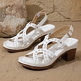 thumbnail image 5 of Women's Heeled Sandals Open Toe Chunky Heels Adjustable Ankle Strap Hollow out Soft Leather Dress Shoes Ladies Summer Casual Footwear White Size 9, 5 of 6