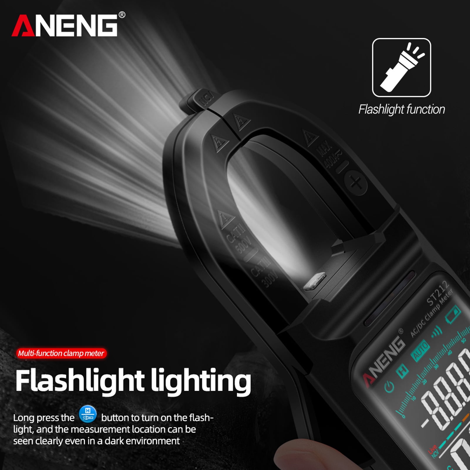 Aneng St212 Clamp Meter Intelligent Digital Clamp Multimeter 6000 Counts Smart Ac & Dc Voltmeter 400A Ammeter Va Colored Display Auto Clamp Type Tester Ncv Non- Voltage Measurer Resistance