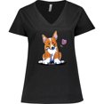 thumbnail image 3 of Inktastic Flower Corgi Women's Plus Size V-Neck T-Shirt, 3 of 5
