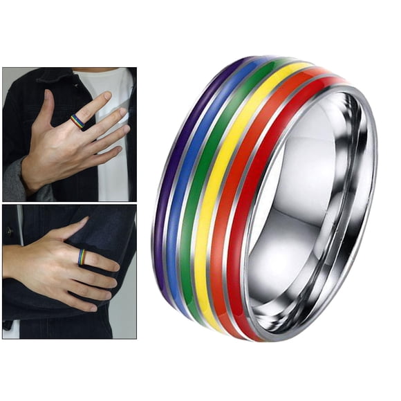 Anillo de orgullo Iris de acero inoxidable 8 mm bandera gay lesbiana tamaño 7