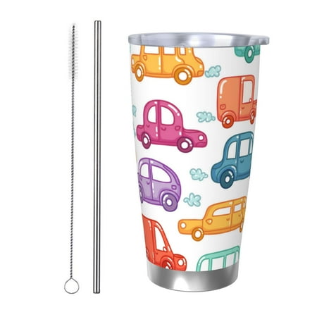 

Ocsxa Doodle Cars Pattern 20oz Travel Coffee Mug with Flip Lid Stainless Steel Insulated Insulated Coffee Mug Thermal Cup with Splash Proof Sliding Lid-Straw Two-piece Set