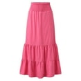thumbnail image 6 of Skirts for Women Loose Fit Ruffles Solid Color Pleated Stitching Elastic High Waist Hip Long Hot Pink Casual Skater Skirt L, 6 of 6