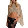 thumbnail image 3 of Feancey Womens Beach Cover Up Tops Sun Protection Knit Sheer Poncho See Through High Low Hem Crochet Shrug Summer Clothes Khaki Free Size, 3 of 6