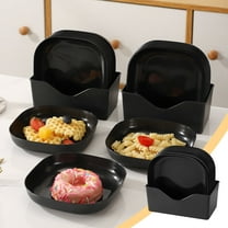 RBCKVXZ 10 PC Black Deep Dinner Plates with Storage Base - 5.7 Inch Reusable Plastic Plates Set, Microwave and Dishwasher Safe Plates for Kitchen, Lightweight Plates for Dessert