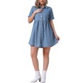 thumbnail image 2 of INSPIRE CHIC Vestido Mini de Jean con Cuello y Botones de Manga Corta para Mujeres S Azul Claro, 2 of 6