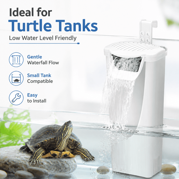 KSY Aquatics Low Water Level Turtle Tank Filter, Internal Waterfall Design, 3W, 200L/H