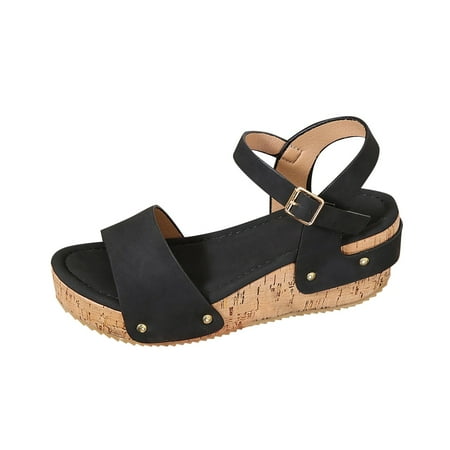 

Pyhlmscde Womens Sandals Summer Shoes Wedge Heel Platform Sandals Open Toe Buckle Strap Sandal