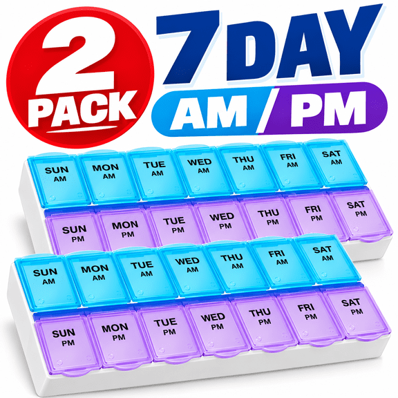 Weekly Pill Box Organizer Twice a Day 7 day AMPM Organizer Case Medicine 2 pack