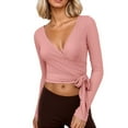 thumbnail image 2 of Pilates Wrap Top for Women 2025 Y2K Long Sleeve V-Neck Cross Wrap Side Tie Slim Fit Workout Ballet Shirt Yoga Blouse, 2 of 5