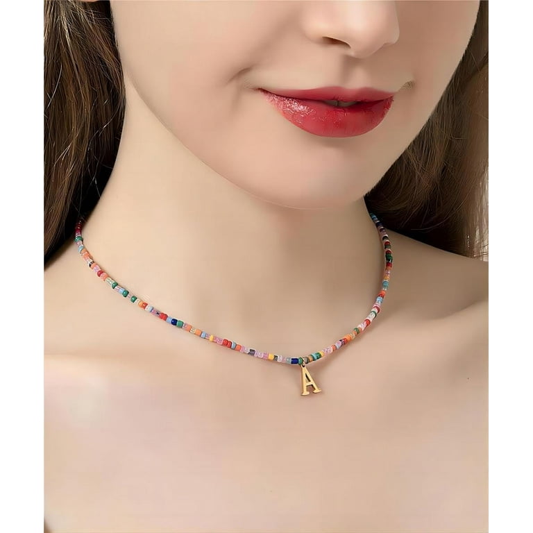 Colorful Beaded Initial Necklaces Gifts Handmade Personalized