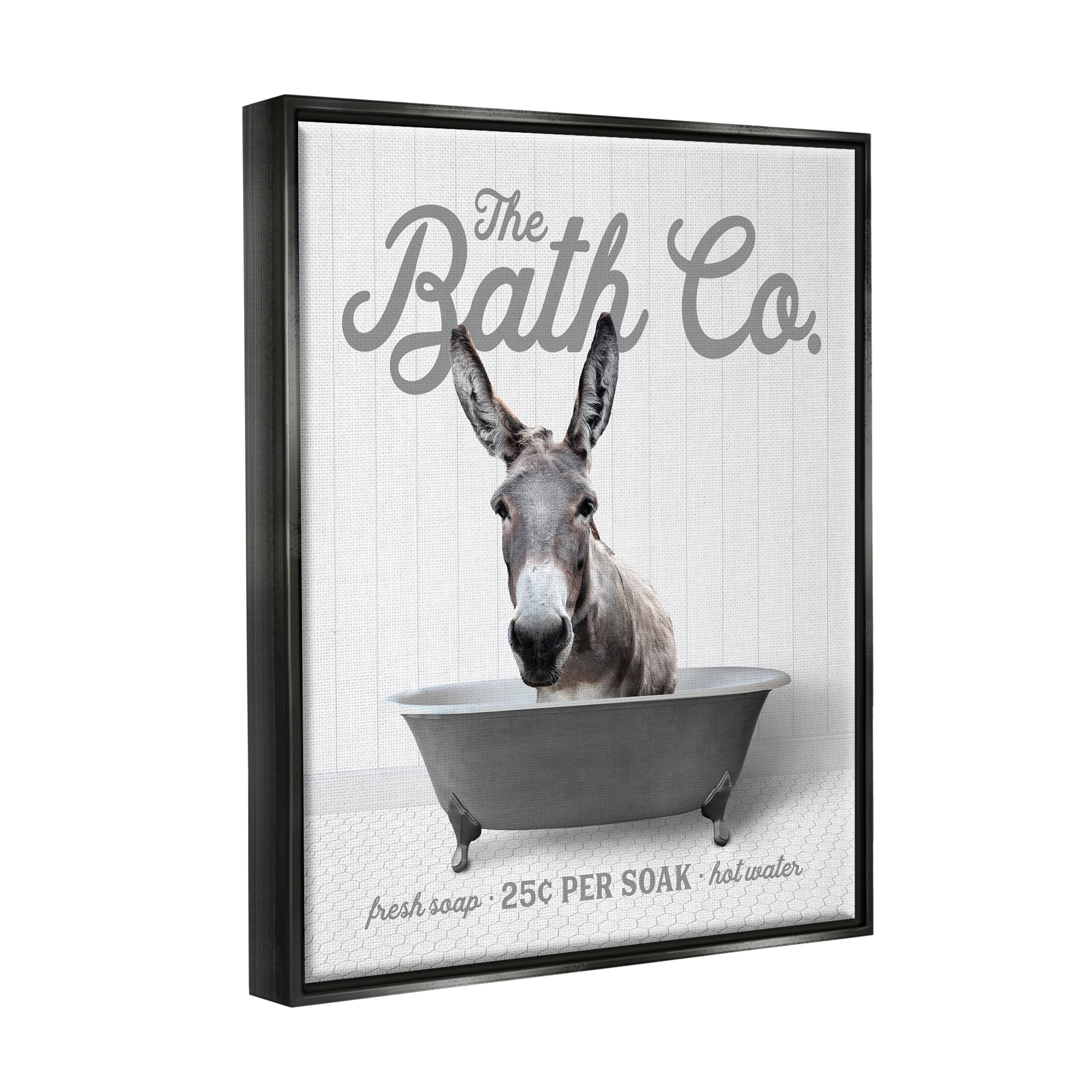 Stupell Industries Donkey in Bathtub Animals & Insects Painting Black Floater Framed Art Print Wall Art, 25 x 31