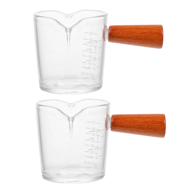 MasteelfCA 2pcs Scale Measuring Glass Coffee Cup Baking Measuring Cup Wooden Handle Milk Cup