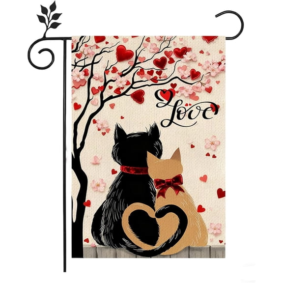 Red Pink Cats Garden Flag 12x18 Inch Vertical Double Sided Valentines Love Tree Farmhouse Yard Decor