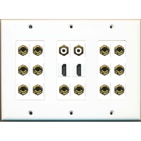 Ultra Spec Cables 14 Banana for 7 Speakers - 2 HDMI 2 RCA Wall Plate