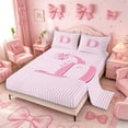 thumbnail image 2 of Meiyoeat Pretty Bow Letter D Full Size Sheets 4-Piece for Girls Juniors, Delicate Stripe Bed Sheets for Bedroom, Light Pink White, 2 of 6