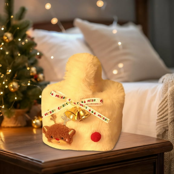 Christmas Gift Bags - Luxury Festive Faux Fur Christmas Gift Bags with Gold Bells & Bow - Reusable Holiday Wrapping Bags for Kids Adults Party Favors