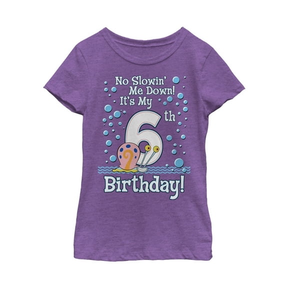 Girl's SpongeBob SquarePants Gary 6th Birthday  Graphic Tee Purple Berry Medium