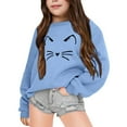 thumbnail image 2 of Tfken Toddler Kids Girls Sweatshirt Size 9-10 Years Long Sleeve Cat Print Casual Warm Tops Blue Pullover Sweater, 2 of 4