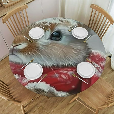 

Sheronv Rabbit Snow Scarf Round Tablecloth - Stain-Resistant and Washable - Ideal for Indoor and Outdoor Use - Full Width Single-Sided Printing - Various Sizes Available 38 -42