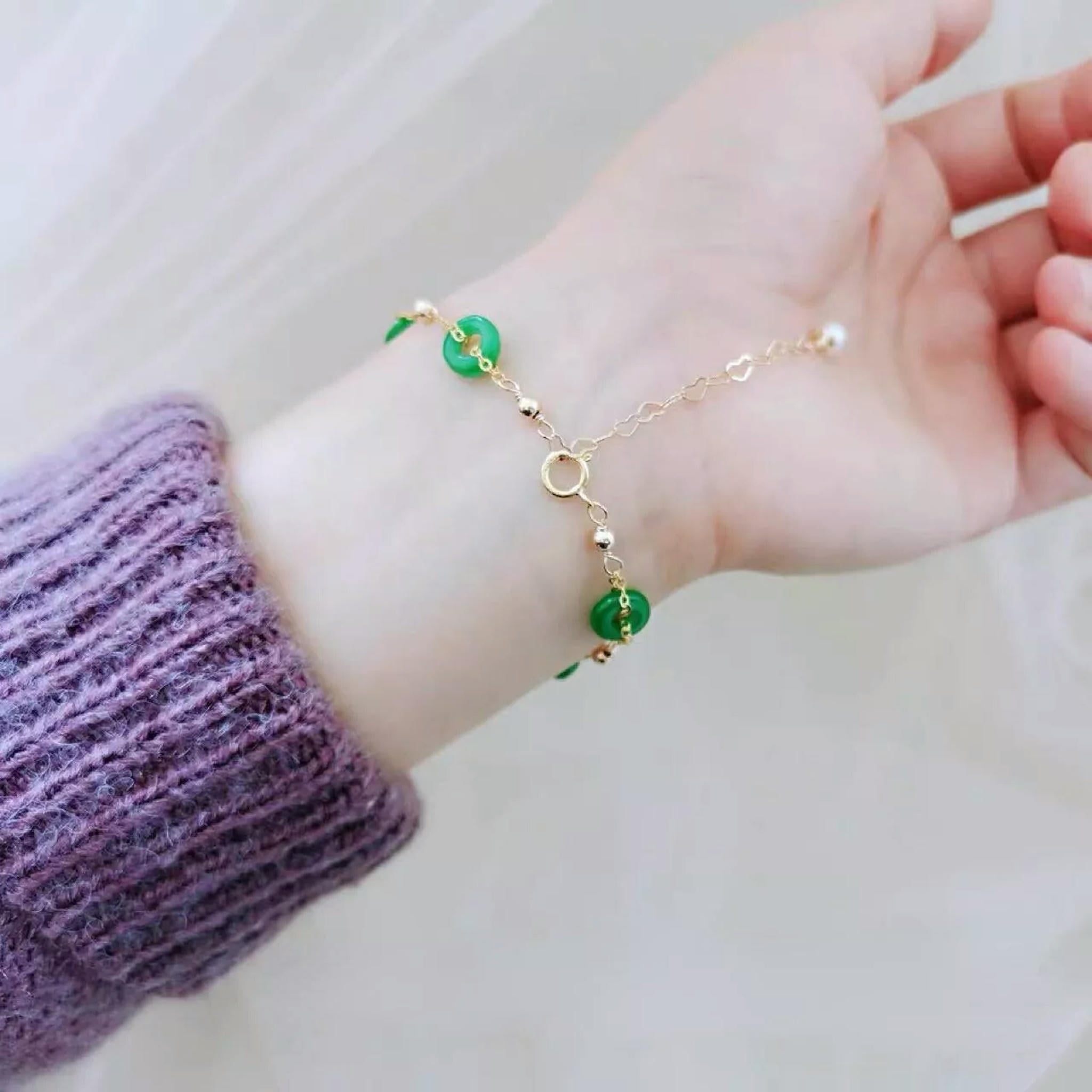 EOEMY Green Jade Donut Bracelets For Women Bangle Bracelet Jewelry Silver Real