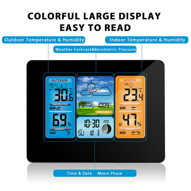 Weather Station Wireless Indoor Outdoor Thermometer for Home, Large Color  Displa