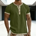 thumbnail image 2 of hotojiny Men Cotton Linen Henley Shirt Casual Short Sleeve Summer T Shirt Stylish Colorblock Button Tee Top Beach Clothes, 2 of 6