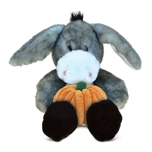 DolliBu Super Soft Sitting Grey Donkey Stuffed Animal with Pumpkin Decor - Pumpkin Plush Animal for Fall, Halloween and Thanksgiving, Pumpkin Toy for Baby, Kids, Adults - 9 Inches