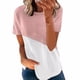 thumbnail image 2 of Camiseta de mujer Color Block Manga corta Top Blusa de cuello redondo, Rosa, L tholdsy AP002555-38, 2 of 7