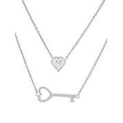Brilliance Fine Jewelry Cubic Zirconia Key and Heart Two Layered Necklace in Silver