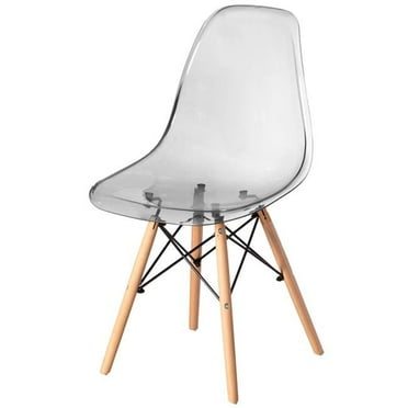 Mid-Century Modern Style Dining Chair with Wooden Dowel Eiffel Legs, DSW Transparent Plastic Shell Accent Chair, Gray