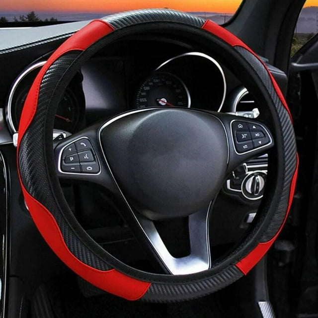 Microfiber Leather Steering Wheel Cover, Universal 15 Inch Diameter, Anti Slip Grip, Easy Install No Tools, Decorative & Protective Car Accessory