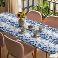 thumbnail image 3 of Blue Floral Table Cloths for 8 Foot Rectangle Tables, Vintage Farmhouse Garden Flower Leaves Patio Waterproof Elastic Fitted Tablecloths, Washable Rectangular Table Cover for Camping, 3 of 8