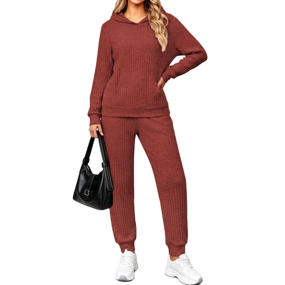 UVN Two Piece Outfits for Women Long Sleeve Hoodies Tops And Pants Pajamas Sets Casual Fall Winter Lounge Set with Pockets